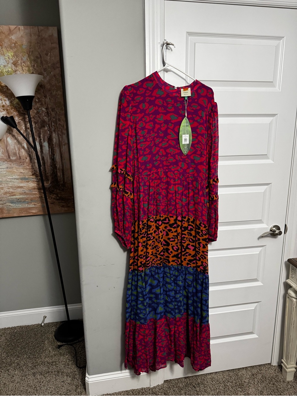FARM Rio Pink, Orange & Blue Tiered Maxi Dress